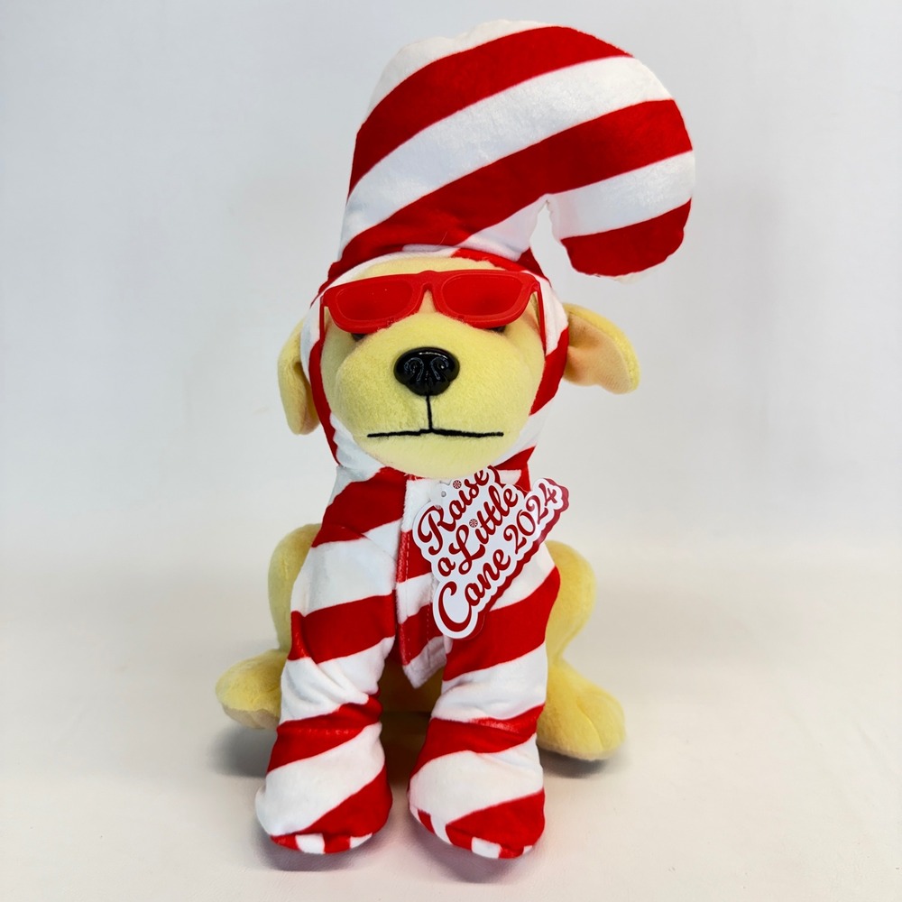 Raising Canes Candy Cane Limited Edition Plush Puppy 2024 Yellow Lab Dog New